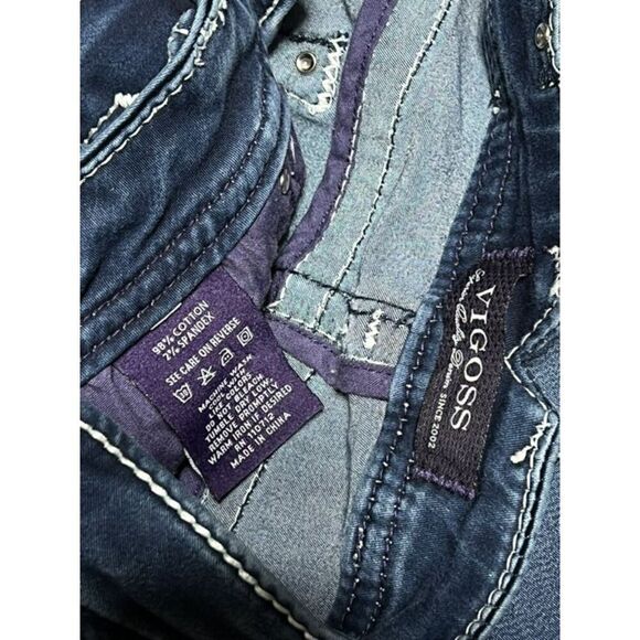 Vigoss Dark Wash Heavy Stitched Jeans with Rhinestones - Picture 4 of 4